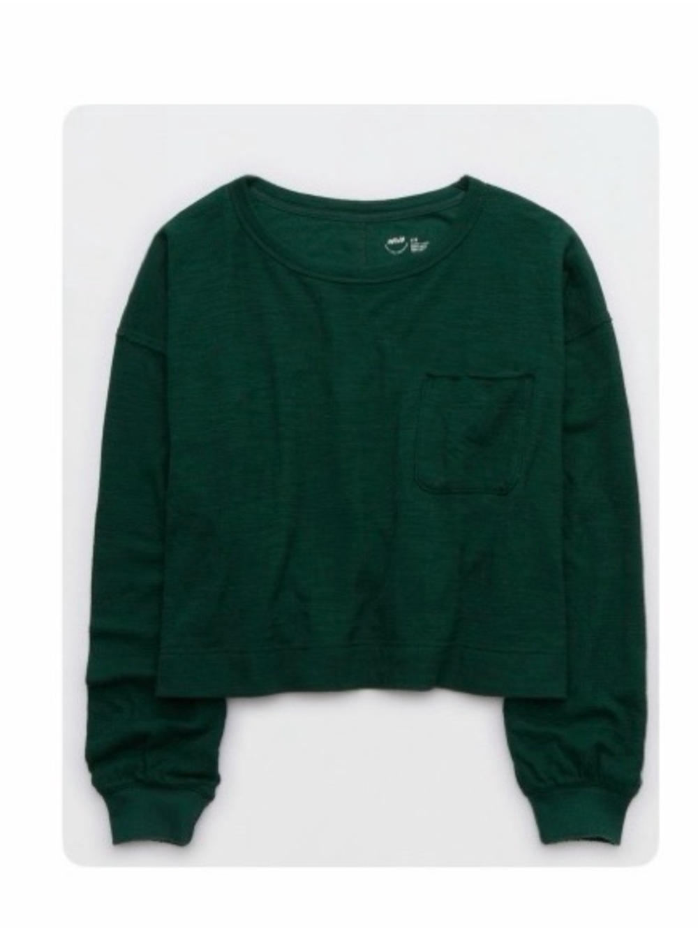 aerie Forest Green Cropped Crewneck Sweater with Pocket